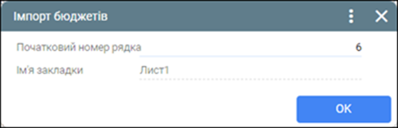 Зазначення першого рядка з даними кошторису в шаблоні